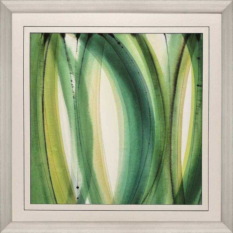 HomeRoots Modern Abstract Green Leaves Silver Framed Wall Art