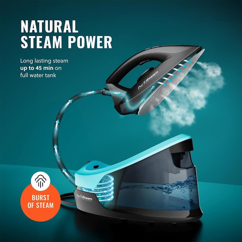 PurSteam Steam Station Max Ceramic Soleplate Steam Iron for Clothes 1500W, 50.7oz Removable Water Tank Iron Steamer