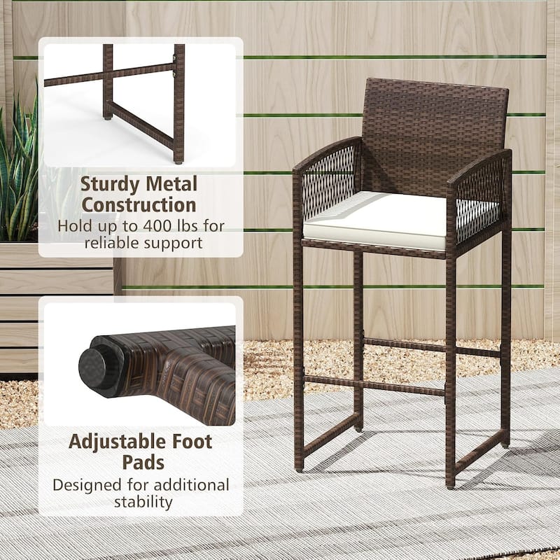 Set of 2/4Outdoor PE Wicker Bar Stools Set Patio Bar Height Chairs
