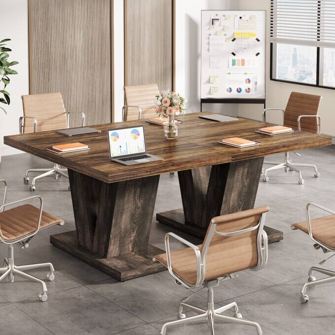 47-Inch Wooden Executive Desk with Heavy Duty Pedestal, Farmhouse Office Computer Desk for Home Office