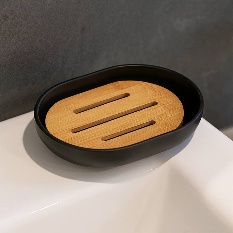 Padang Bathroom Accessories Set Bamboo - Soap Dish Only - Black