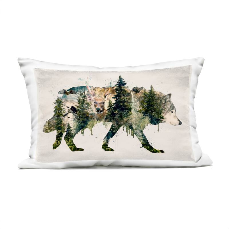 Stupell Woodland Wildlife Wolf Contour Printed Outdoor Throw Pillow Design by Barrett Biggers - Accent - Polyester - Green - Single