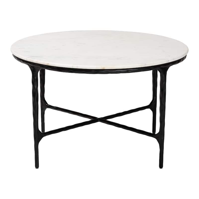 Akanji Marble Coffee Table - Modern Rustic Accent Table with Hand-Forged Metal Frame for Living Room or Seating Areas