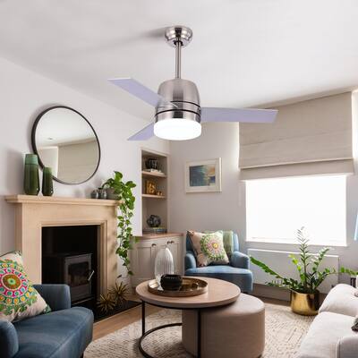 36 inch Silver Ceiling Fan Led and Remote,Glass Shade, AC Noiseless Fans Motor,3 Speeds Adjustable,Brushed Nickel - 36"