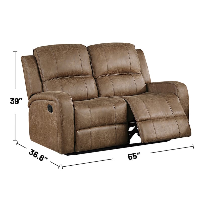 Leather-Like Fabric Upholstered Manual Motion Loveseat