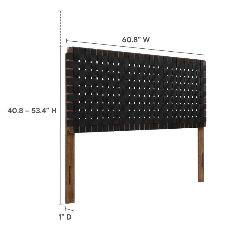 Ditmas Solid Wooden Black Leather Basket Weaved Queen Size Headboard