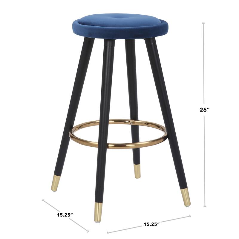 Cavalier Counter Stool Black Wood Green Velvet Upholstery - Set of 2 - 15.25"Lx15.25"Wx26"H