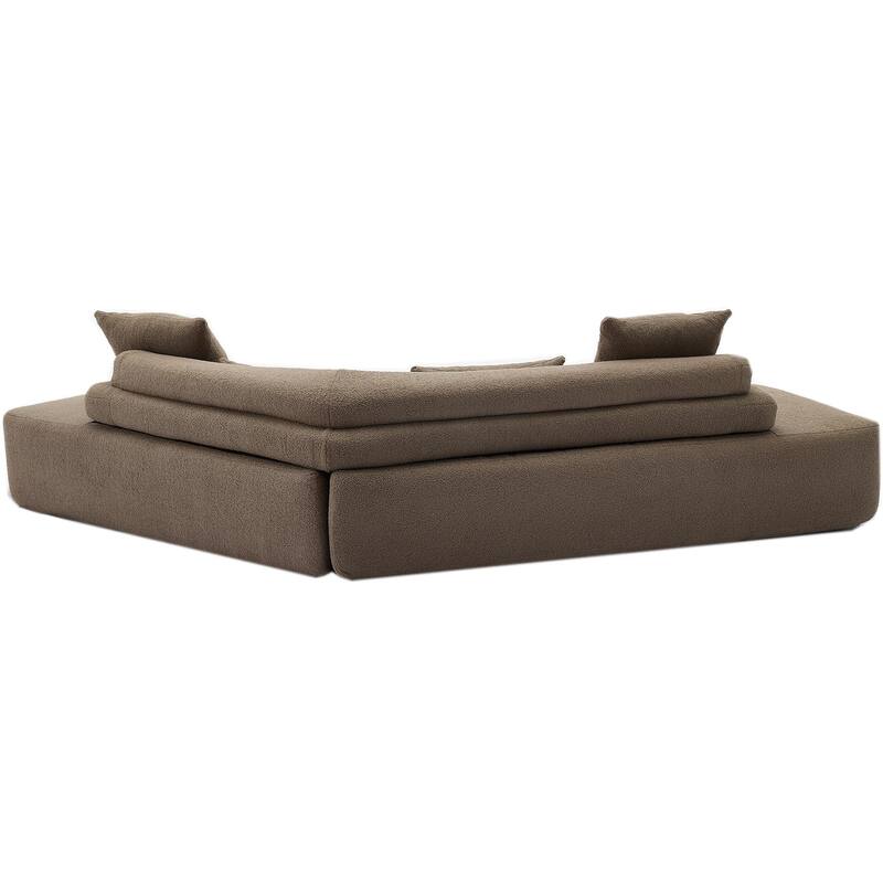 128" Polyester Modular 4-Seater Sectional Sofa with Boucle Teddy Fabric, Pocket Spring Support, and No Assembly Required