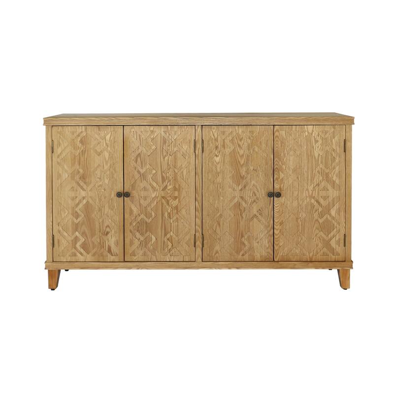 59" Natural Wood Media Console- 4-Door Accent Cabinet for Living Room, Entryway or Bedroom - Versatile Buffet &Storage Solution‌