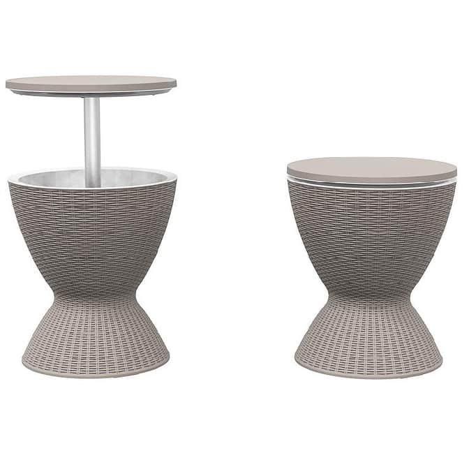 30L Slim Waist Ice Cooler with Convertible Cocktail Table Lid-Rattan-Look Stainless Steel, 8-Gallon Capacity - 30L/8GAL