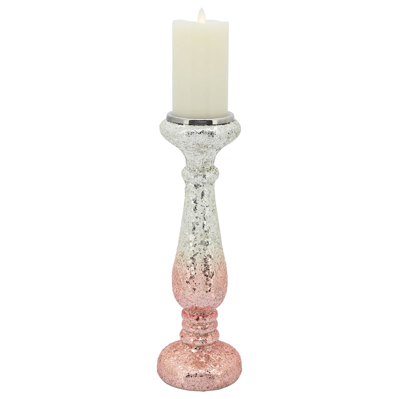 15" Blush Crackled Candle Holder 15.0"H - 5.0" x 5.0" x 15.0"