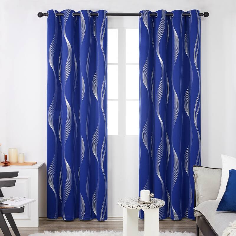 Deconovo Silver Wave 52 Width Curtain Panel Pair (2 Panel) - W52"x L84" - Royal Blue