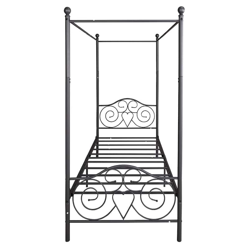 Canopy Metal Bed Frame with Vintage Style Headboard & Footboard ，Easy DIY Assembly All Parts Included