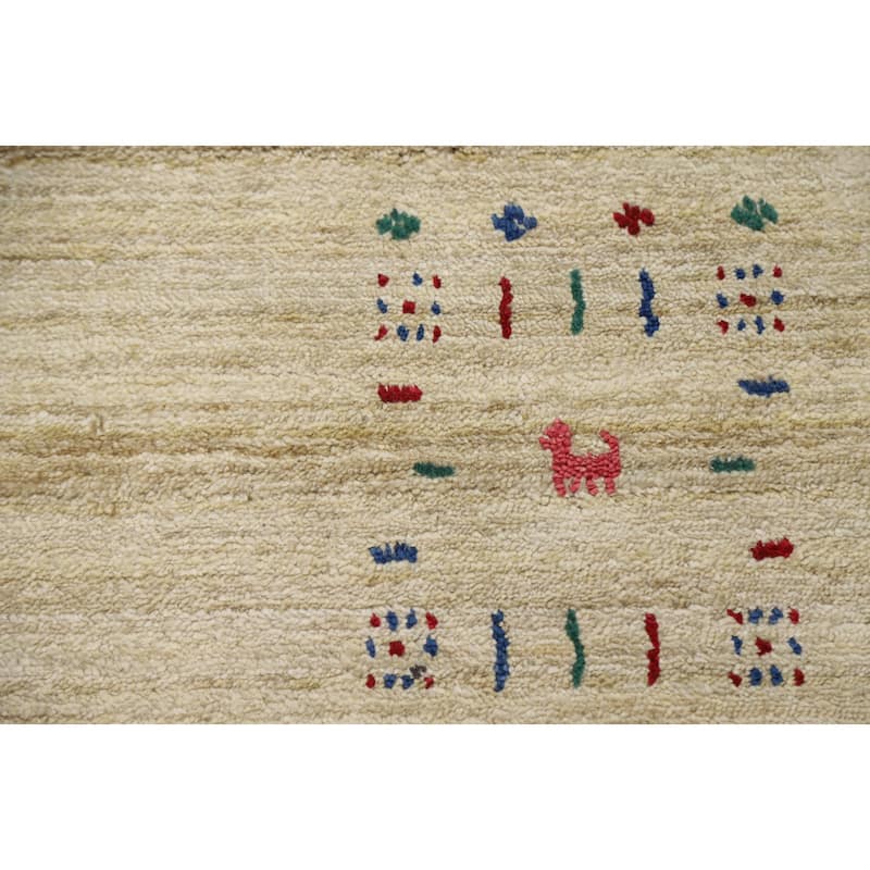 Hand Knotted Oriental Viscose Silk Carpet Tribal Animal Pictorial Beige & Ivories Gabbeh Area Rug - 11' 10'' X 8' 11''