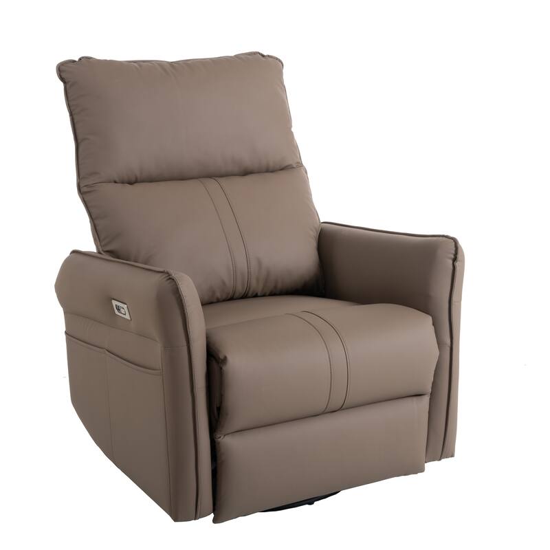 270° Swivel Rocker Power Recliner with USB Ports - Brown PU