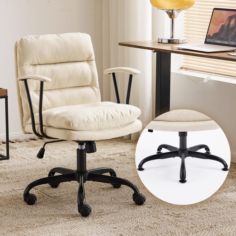 24.4 Inch Upholstered Swivel Office Chair With Leg Pegs And Wheels - Light yellow
