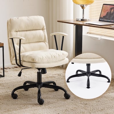 24.4 Inch Upholstered Swivel Office Chair With Leg Pegs And Wheels