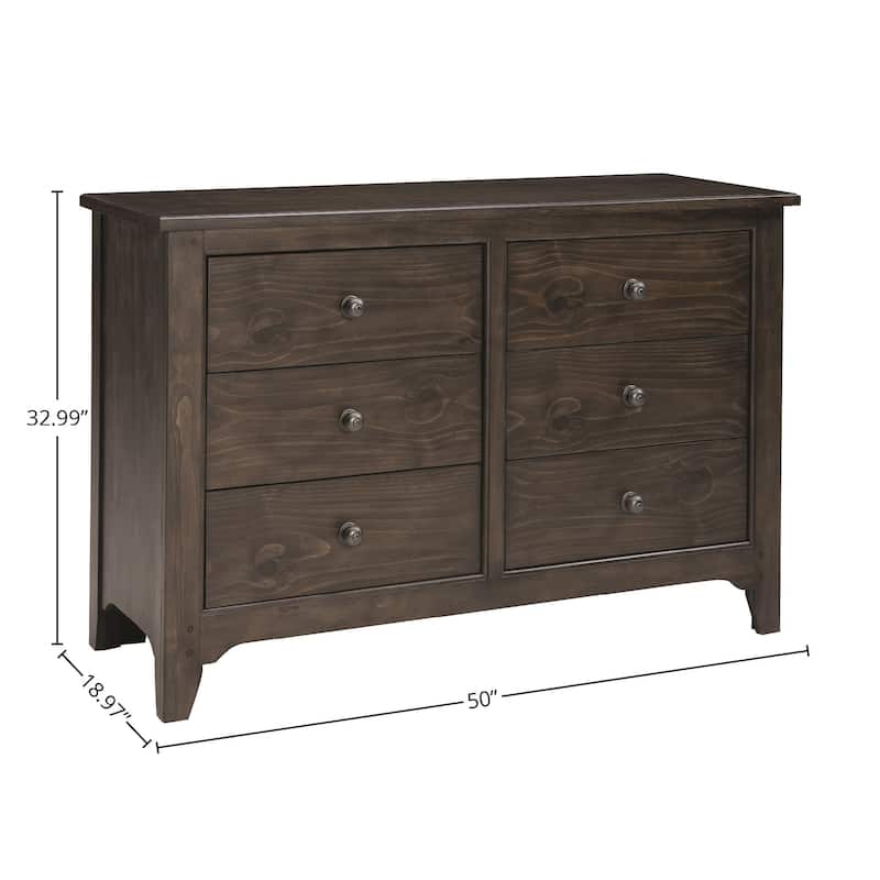 Taylor 6-Drawer Farmhouse Wood Dresser, River Rock Brown