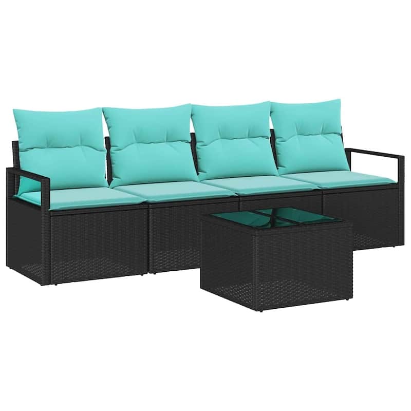 vidaXL 5 Garden Sofa Set with Cushions Black/Brown/Grey Poly Rattan - 68.9 x 24.4 x 27.2
