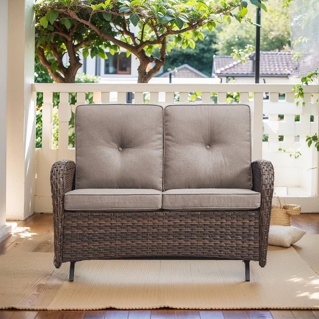 Outdoor Glider Loveseat Patio Sofa Brown-Grey - Brown