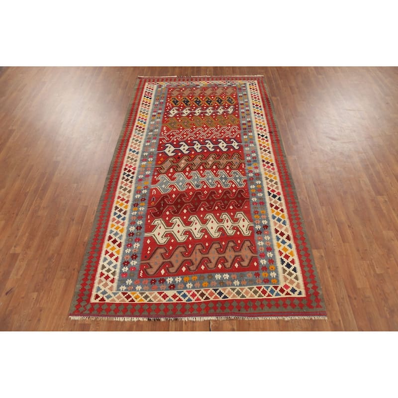 Kilim Qashqai Persian Vintage Rug Handmade Vegetable Dye Wool Carpet - 5'5"x 9'9"