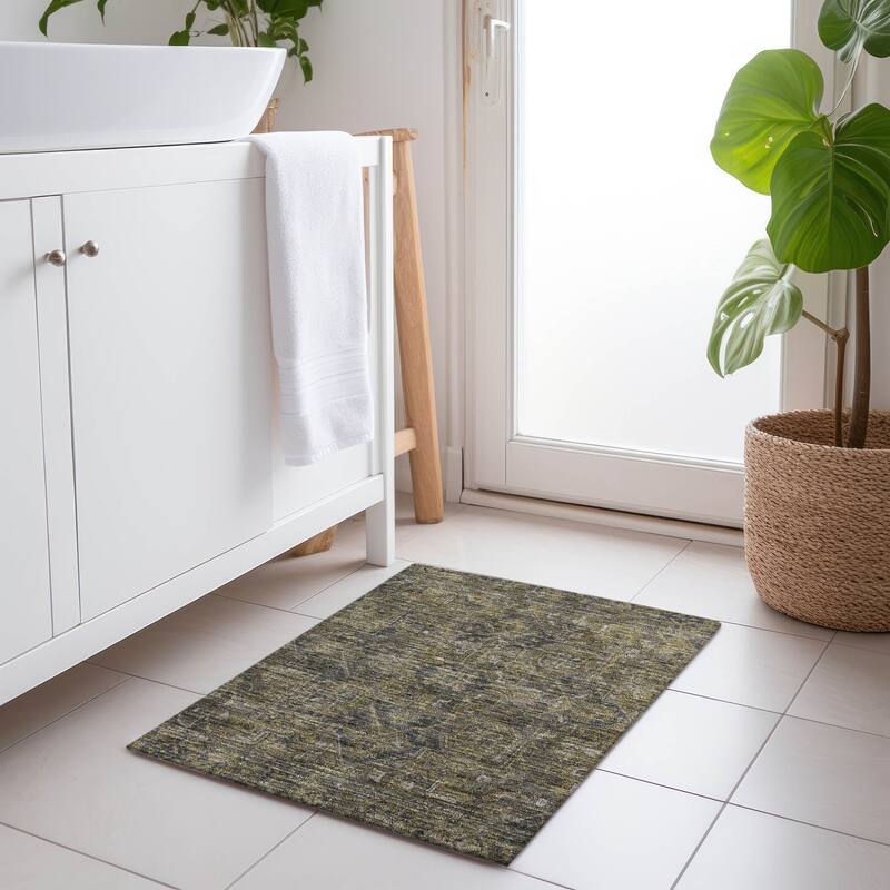 Machine Washable Indoor/ Outdoor Traditional Persian Chantille Rug - Chocolate - 1'8" x 2'6"