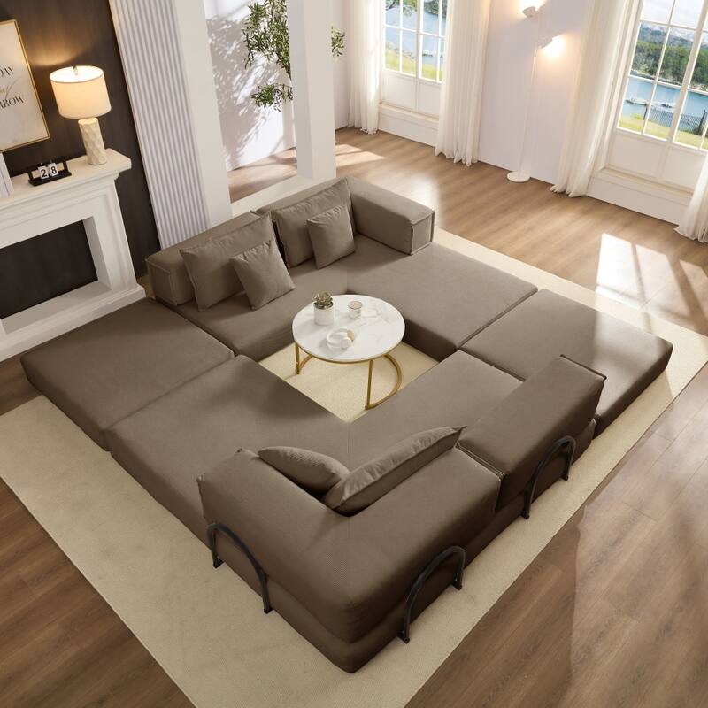 118.2" Modular L-Shaped Oversized Upholstered Sectional Sofa Set with 6 Pillows