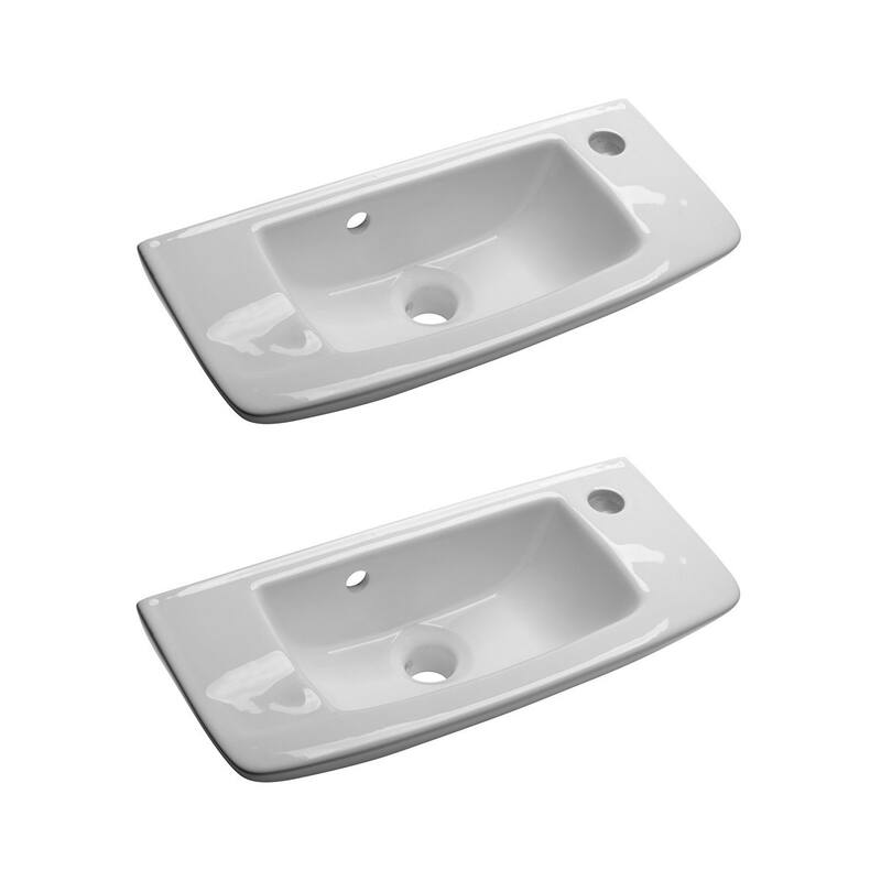 Edgewood Wall Mount Sink 20" White Ceramic Rectangular Sink with Overflow and Single Faucet Hole, (Set of 2) Renovators Supply