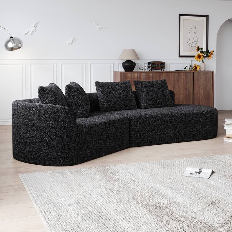 Upholstered Oversized Sectional Sofa, 112-Inch Chenille 4-Seater Extra Deep & Wide Seat Curved Cloud Couch with 4 Throw Pillows