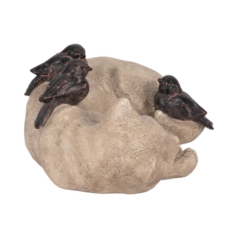 Sagebrook Home 12-inch White/Brown Sleeping Kitty With Birds - Polyresin and Metal Garden Statuary for Decor