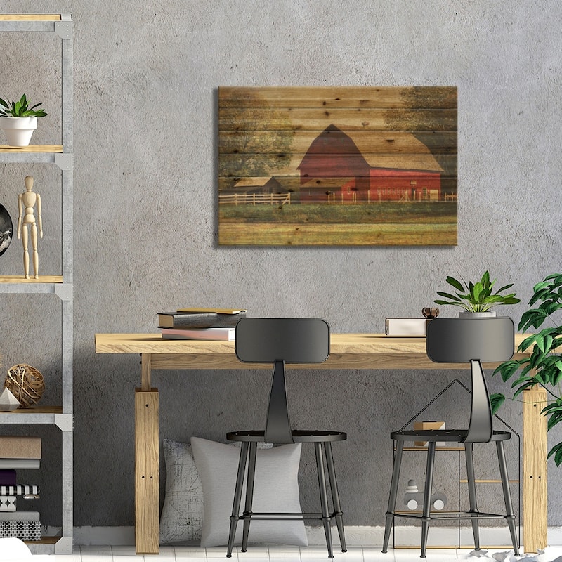 Red Barn Print On Wood by Graffi*Tee Studios - Multi-Color