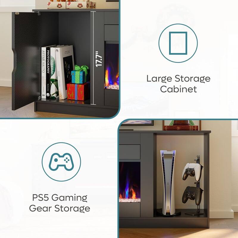 70" TV Stand with 36" Electric Fireplace, Modern Led Electirc Fireplace TV Stand fits TV up to 75 in.with Storage Cabinet
