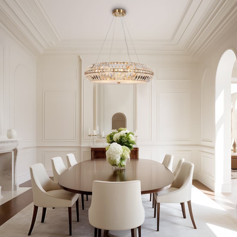 Modern Gold 10-Light Crystal Drum Chandelier for Living Dining Room
