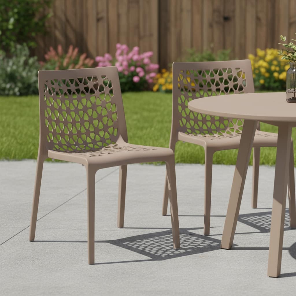 HomeRoots Set of Two Gray Heavy Duty Plastic Outdoor Stacking Dining Chairs