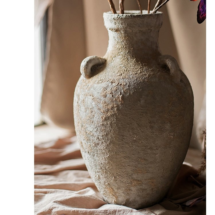 Distressed White Ceramic Flower Jar Vase