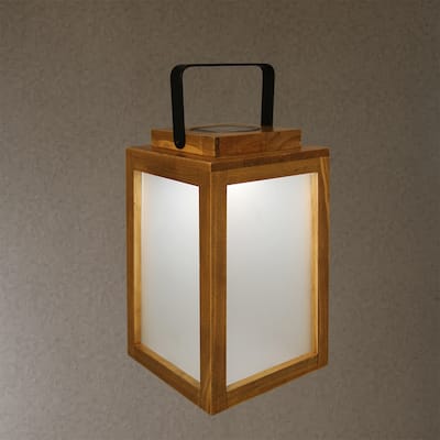 CraftHome Farmhouse LED Solar Lantern with Wood Farm and Frosted Glass Panl Ourdoor Garden Decorative Hanging Lanterns - W7''