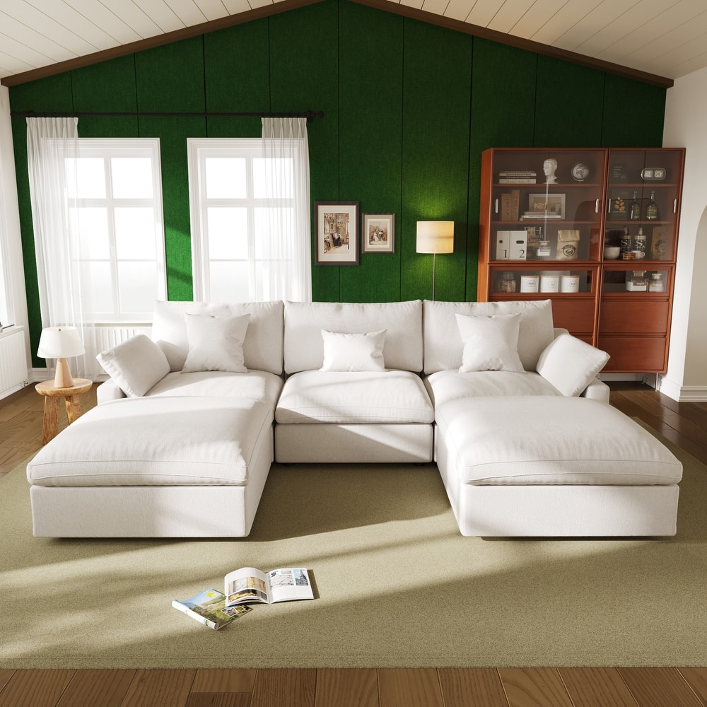 119'' Linen Upholstered Sectional Sofa 5 Seats U-shape Modular Couch