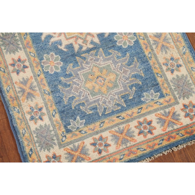 Blue Kazak Oriental Accent Rug Handmade Traditional Wool Carpet - 2'1"x 2'10"