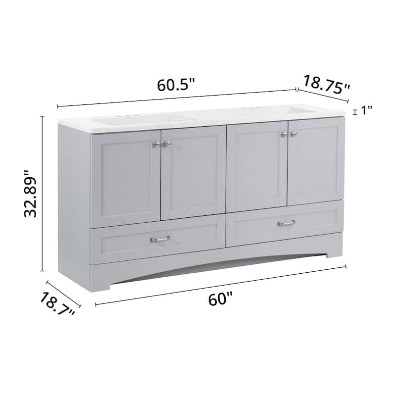 Spring Mill Cabinets Emlyn 60.5" Double Bathroom Vanity With Drawers and White Sink Top