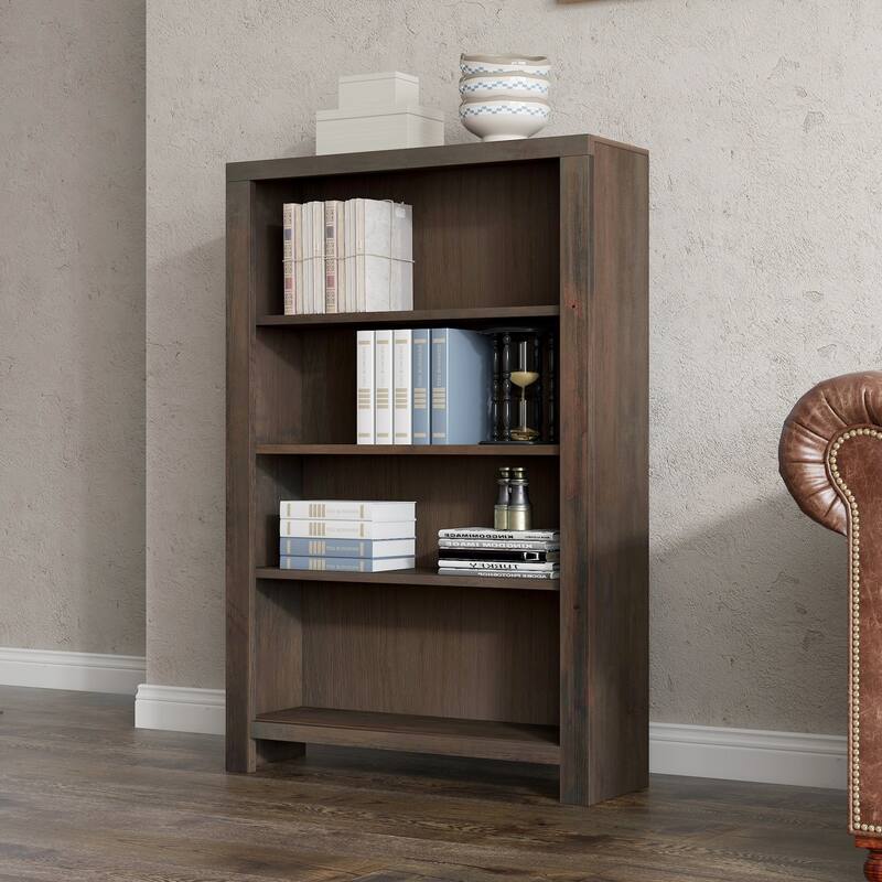 Bridgevine Home Joshua Creek 48 inch high 4-shelf Bookcase, No Assembly Required, Barnwood Finish