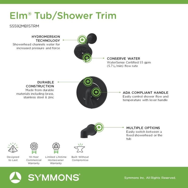 Symmons S559215TRM Birch Tub and Shower Trim Package with 1.5 GPM
