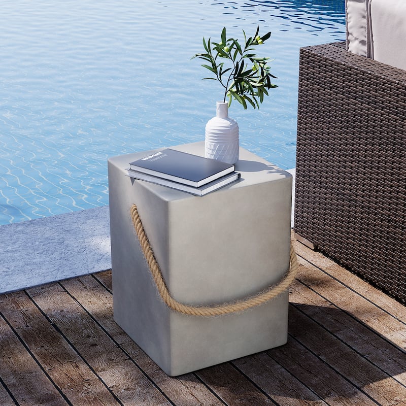 VENTOPYR Outdoor Patio 15" Rectangular Accent Table w Hemp Rope for Garden