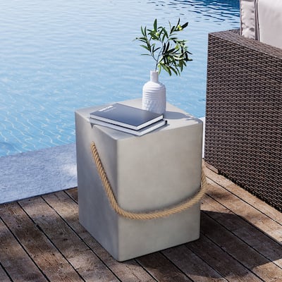 VENTOPYR Outdoor Patio 15" Rectangular Accent Table w Hemp Rope for Garden