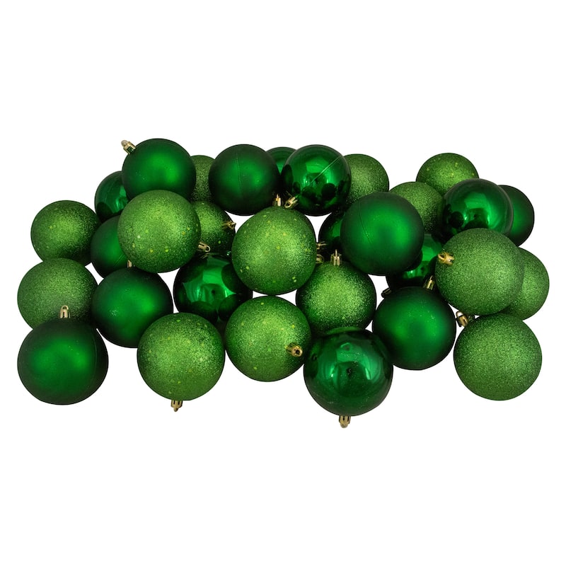 32ct Xmas Green Shatterproof 4-Finish Christmas Ball Ornaments 3.25"