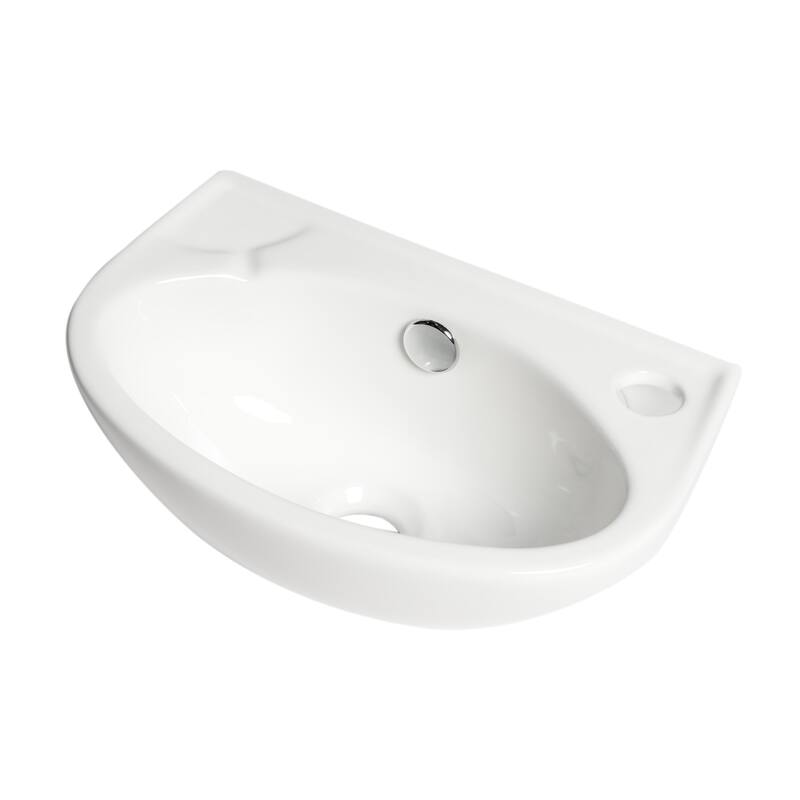 White 14" Small Wall Mounted Ceramic Sink with Faucet Hole