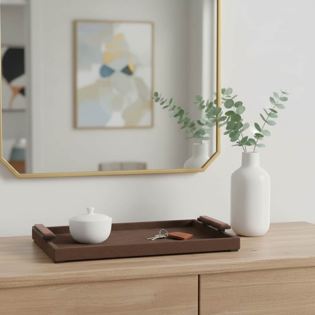 Wood Metal Modern Serving Tray with Handles Home Decor - Brown, 2" - 19.0"