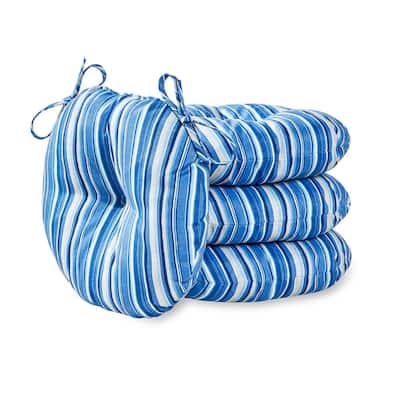 Coastal Stripe 15-inch Round Outdoor Bistro Chair Cushion (Set of 4)
