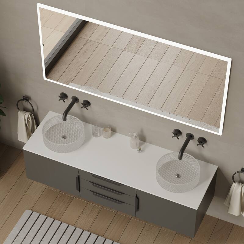 Thin Modern White Solid Surface Vanity Countertop - Sizes 24", 30", 36", 48", 60", 72", 84"
