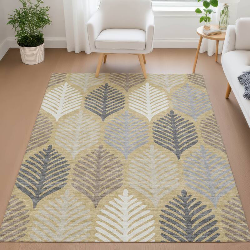 Machine Washable Indoor/ Outdoor Modern Fern Chantille Rug