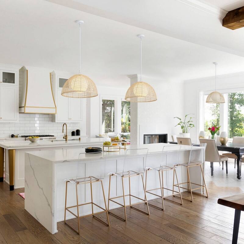 Modern 1 Light White Rattan and Frosted Glass Pendant Light Matte White Ceiling Fixture